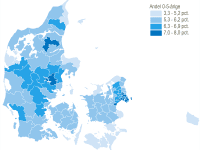 Småbørn fordelt på kommuner, kort: DST